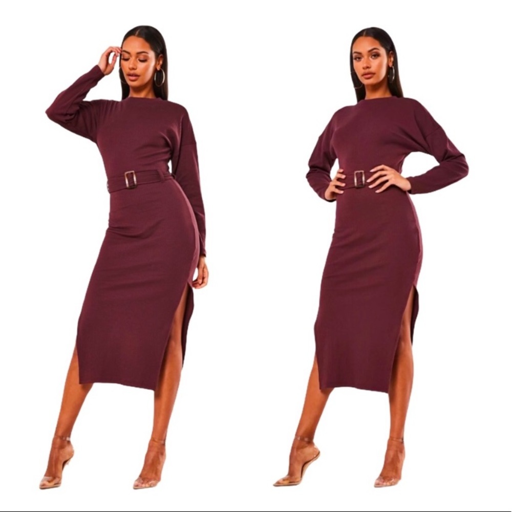 MISGUIDED size 4 purple belted midi dress with slits